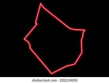 Red Glowing Neon Map Of Dayr Az Zawr Syria On Black Background.