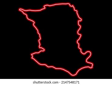 Red Glowing Neon Map Of Deux-Sèvres France On Black Background.