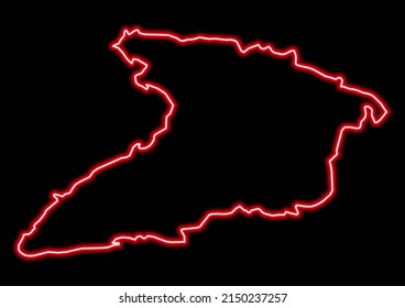 Red Glowing Neon Map Of Granma Cuba On Black Background.