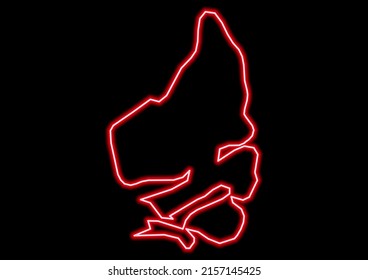 Red Glowing Neon Map Of South Andros The Bahamas On Black Background.