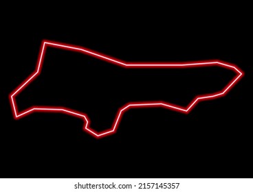 Red glowing neon map of Stockport United Kingdom on black background.