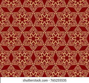 Red Gold Color Seamless Floral Outline Stock Illustration 765255535 ...