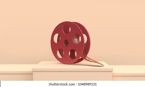 red gold film roll cream scene 3d rendering movie cinema filmmaker concept