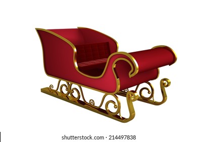 Red And Gold Santa Sleigh On White Background