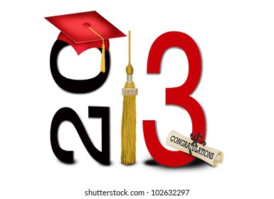 Red Graduation Cap With Gold Tassel For Class Of 2013