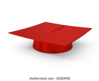 Red Graduation Cap Isolated On White - 3d Illustration