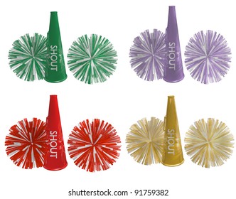 Red, Green, Purple And Gold Cheerleader Horn With Matching Pompoms