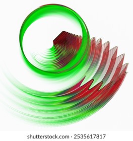 A red - green wavy zigzag striped plane rotates in a circle on a white background. Icon, logo, symbol, sign. 3D rendering. 3D illustration. - Powered by Shutterstock