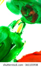 Red, green, yellow abstraction. Pattern watercolors. Children's drawing. Design element.