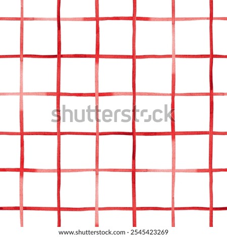 Red Grid Christmas seamless pattern hand drawn with watercolor. Hand drawn lines. Geometric Xmas digital paper 