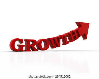 red growth text arrow on white background. success oncept 3d render illustration