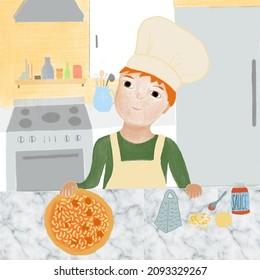 Red Haired Boy Making Pizza