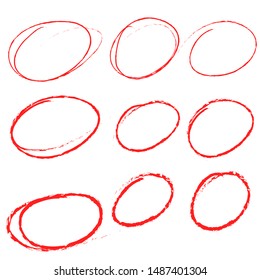 Red Hand Drawn Oval Marker. Red Hand Drawn And Sketch Oval, Circle Markers