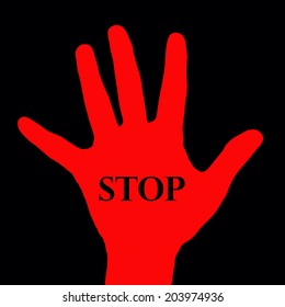 Red Hand Word Stop On Black Stock Illustration 203974936 | Shutterstock