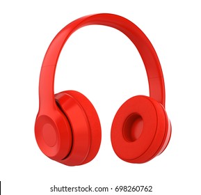 Red Headphones Isolated. 3D Rendering