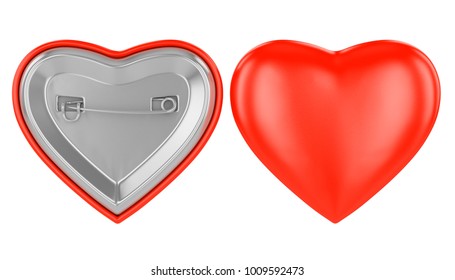 Red Heart Badge Pin Brooch Mock-up. 3d Render