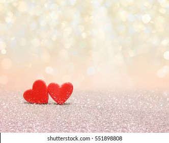Red heart with bokeh background. Valentines day texture.
