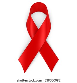 Red Heart Disease Or HIV/AIDS Awareness Ribbon Isolated On White With Shadows