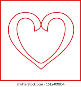 Red heart hollow outline. Drawn love icon isolated on white background. Hand drawn for love logo, romance icon, passion symbol and Valentine's day. High detailed quality.