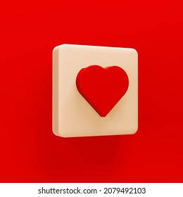 Red Heart Inside A White Rounded Square. Isolated On A Red Background. 3d Rendering