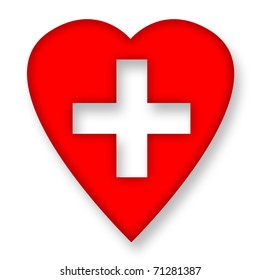 Red Heart With Medical Cross Over White Background