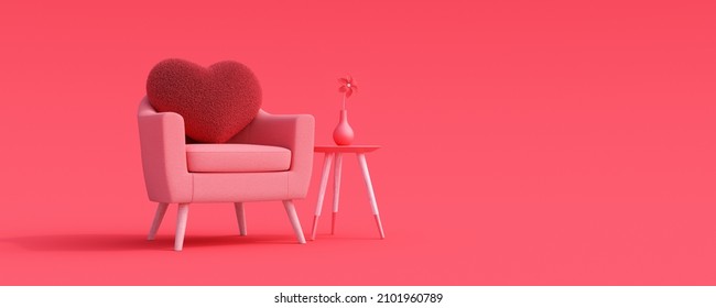 Red heart on pink armchair, mock up minimal interior design concept with copy space 3d render 3d illustration - Powered by Shutterstock