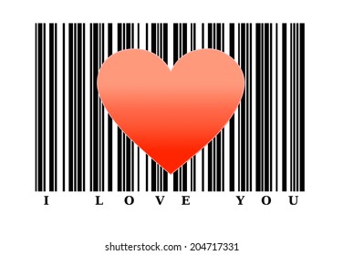 Red heart shape on barcode. Love concept.