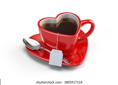 Red Heart shape tea cup with blank tea tag isolated on white background. 3d rendering - Powered by Shutterstock