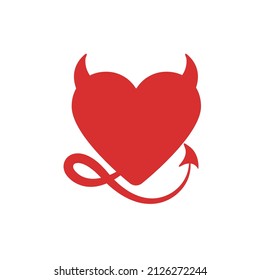 Red Heart Symbol With Devil Horns And Tail.