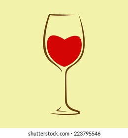 Red Heart In Wine Glass.