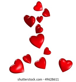 Red Hearts Falling; White Background