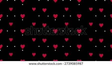 Red hearts and white dots pattern on black background, creating a visually appealing design.