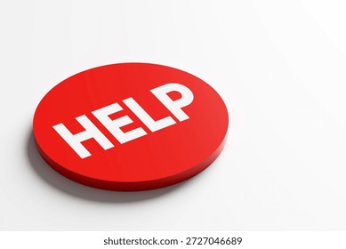 Red help button resting on a clean white background, inviting assistance and support for those facing emergencies or seeking guidance