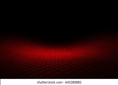 red hexagon background with real texture. perspective design. 3d illustration.