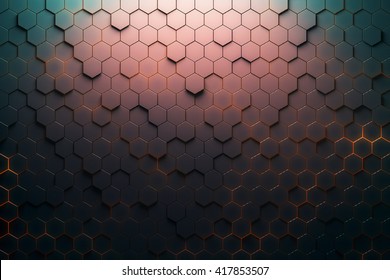 Red Hexagon Pattern. 3D Rendering