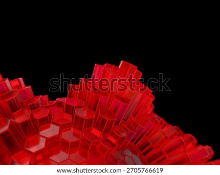 Red hexagonal elements forming a spiky pattern, emanating from the center on a black background.