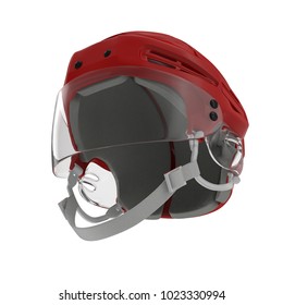 Red Hockey Helmet On White. 3D Illustration