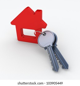 red house and key, on a white background, 3d render