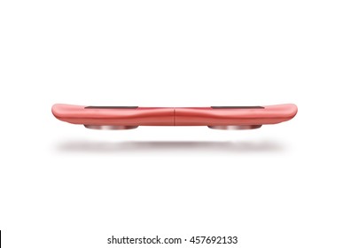 Red Hover Board Scooter Isolated, Clipping Path, 3d Illustration. Smart Hoverboard Movie Scoter. No Wheel Futuristic Transport Device. Future Transportation Technology. Driver. Antigravity Levitation