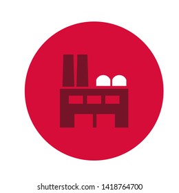 A Red Icon With A Factory Symbol In The Form Of A Modern Facility In Facility Management