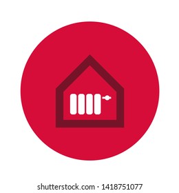 A Red Icon With A Heating Symbol In The Form Of A Modern Building With Heating / Cooling In Facility Management