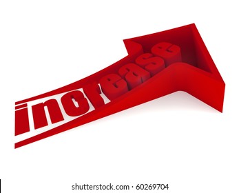 Red increase text inside arrow
