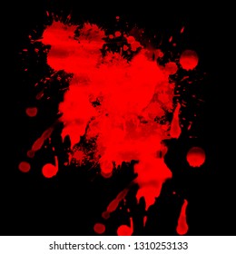 Red Ink Splash Blood Splatter On Black Background