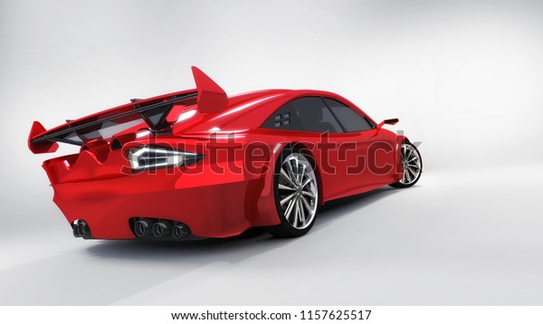 red isolated car back\
closeup on white background, 3D rendering, modern car design\
concept of my own