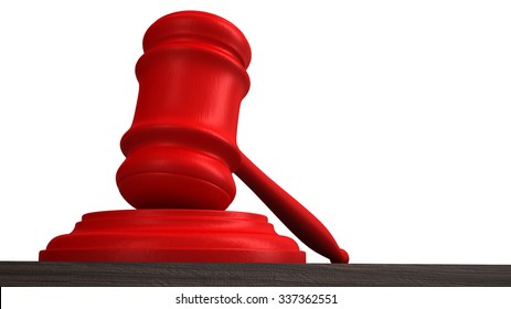 Red Judge Gavel Or Court Hammer Shows Enforcement Of Law And Order By An Authority