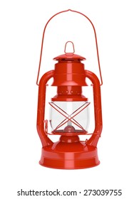 Red Kerosene Oil Lamp On A White Background