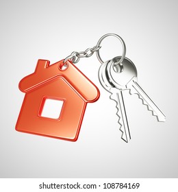 red key chain with key in form of home