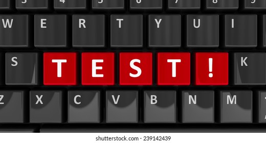 Red Keys With Word Test On The Computer Keyboard, Three-dimensional Rendering