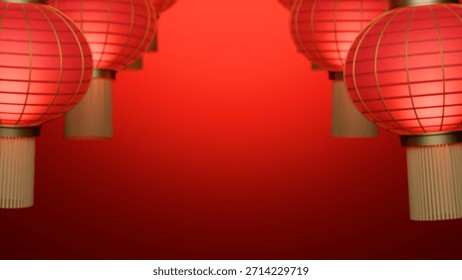 Red lanterns on red background. Composition creates a Lunar New Year atmosphere and traditional Asian festival mood. Creative background for Chinese new year, copy space