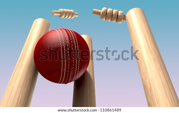 Red Leather Cricket Ball Hitting Wooden Stock Illustration 110861489 ...